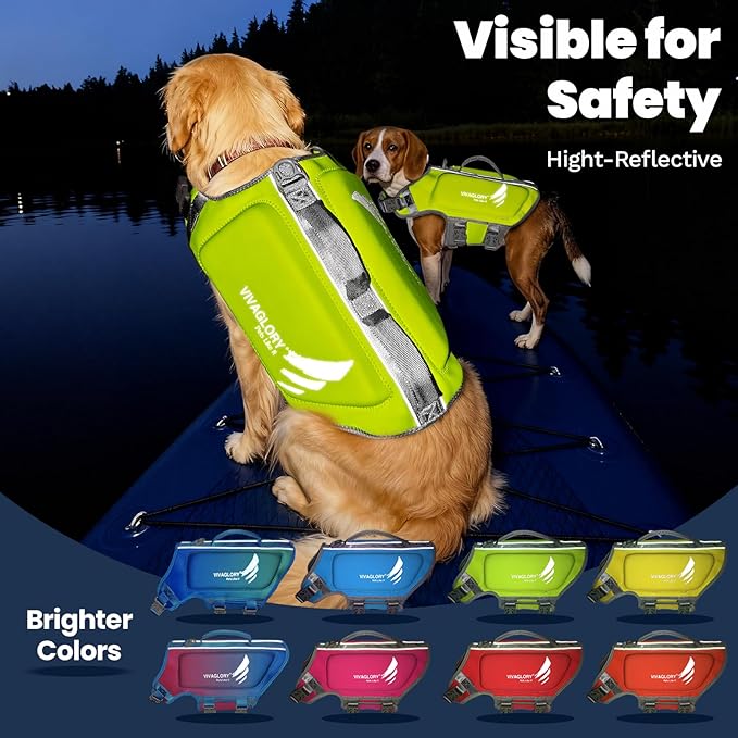 VIVAGLORY High Buoyancy Dog Life Vest, Swimming Vest with Handle, Dog Life Jacket for Swimming & Boating, Buoyancy for Puppy Doggy, S, Bright Yellow