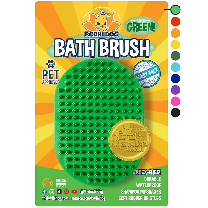 Bodhi Dog Shampoo Brush - Pet Grooming & Bath Supplies for Dogs and Cats - Bath Brush for Long & Short Hair - Premium Scrubber for Shower, Bathing & Massage (One Pack, Green)