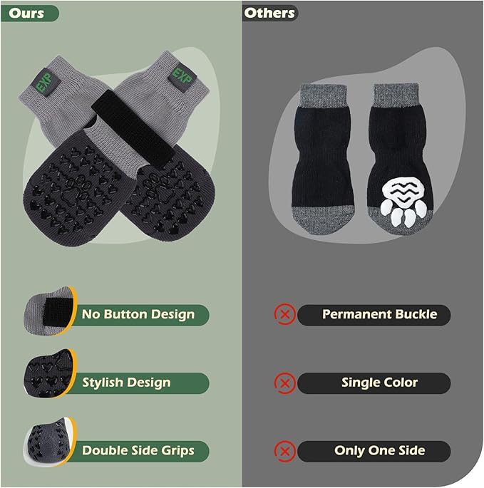 EXPAWLORER Anti Slip Dog Socks to Prevent Licking Paws - Dog Shoes for Hot Pavement, Dog Boots & Paw Protectors, Dog Booties for Hardwood Floors, Small Medium Large Senior Dogs