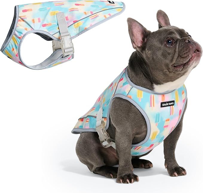 Spark Paws Dog Cooling Vest - SPF 50 UV Sun Protection - Summer Heat Relief Gear for Dogs, Lightweight, Evaporative Cooling - Dog Anxiety Relief Vest During Hot Days - Popsicles - Size XL