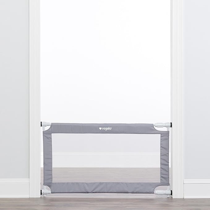 Regalo Safety 27.5-50” Extra Wide Mesh Baby Gate for Doorways & Hallways, Expandable Pressure Mounted Baby Gate for Toddlers & Pets, Includes Rubber Bumpers, Gray