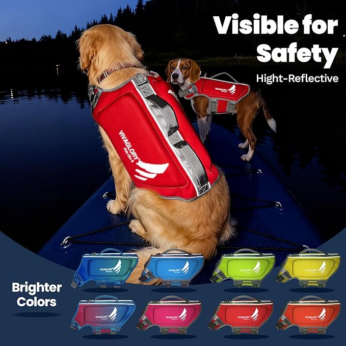 VIVAGLORY High Buoyancy Dog Life Vest, Swimming Vest with Handle, Dog Life Jacket for Swimming & Boating, Buoyancy for Puppy Doggy, XL, Red