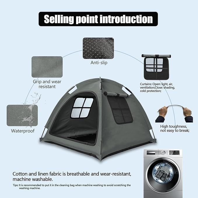 Anti-Anxiety Open Pet Tent, Calming Hideaway Monitoring Bed for Cats & Small Dogs, Breathable Mesh, Tool-Free Setup, Indoor Outdoor Travel, Grey