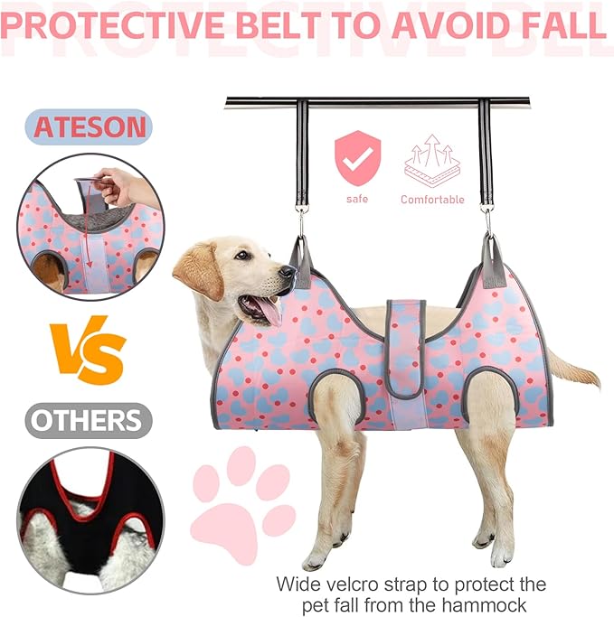 ATESON Dog Grooming Hammock Harness for Medium Dogs Nail Trimming, Dog Sling for Cutting Nails, Dog Hanging Holder Hanger for Clipping Nails with Nail Clippers, Nail File