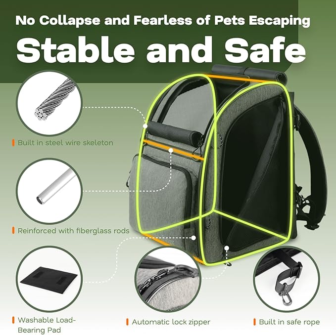 Premium Dog & Cat Carrier Backpack for Travel, Hiking & Vet Visits - Solid Durable Pet Backpack with Breathable Mesh, Safety Strap, Anti-Anxiety Curtain & Storage Pockets (Gray)