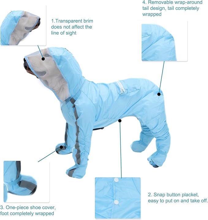 Dog Raincoat, Full Coverage Small Dog Raincoat, Waterproof with Four-Leg Protection, Dog Rain Jacket, Reflective Strip Design, Blue, XXL Size, 1 Pcs