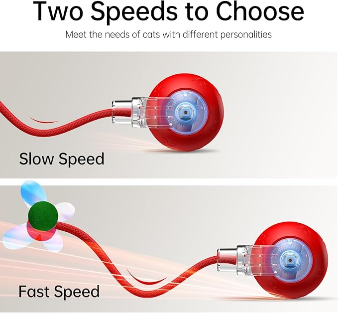 Interactive Dog Cat Toys, Automatic Moving Cat Toys for Bored Indoor Adult Cats, Fast Rolling, Chirping & Motion-Activated Kitty Toys, Fun Gift for Dogs/Cats, USB Rechargeable (Red)