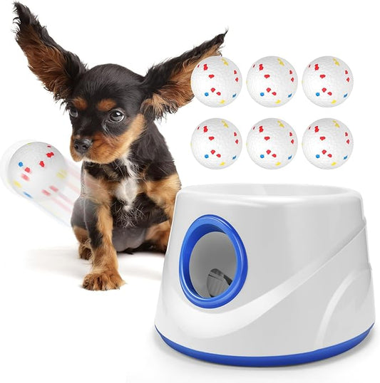 Automatic Dog Ball Thrower Launcher for Small to Medium Dogs, Tennis Machine Ball Thrower for Dogs, Interactive Dog Toys for Boredom, Games to Keep Them Busy, Includes 6 ETPU Balls, 2.3 Inch (BLUE)