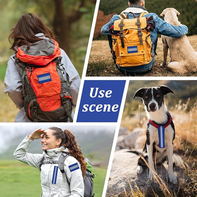 WEBEEDY 4 Pcs 2 Sizes Reflective Safety Patches Blue Hook & Loop Reflective Patches Tactical Military Patch Outdoor Safety Strips for Night Sportsperson Cycling Camping Events Decoration Gear