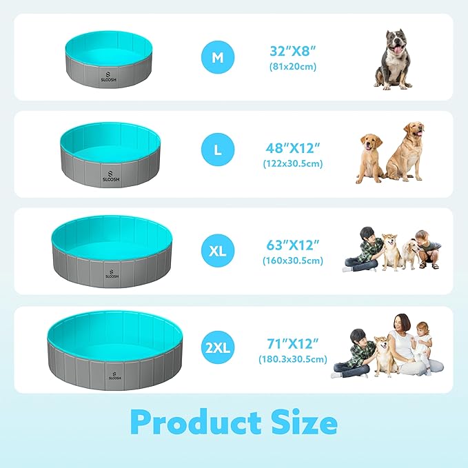 Sloosh Foldable Dog Kiddie Pool - Portable Hard Plastic Doggie Swimming Pool, Anti-Slip Collapsible Pets Bath Tub Suitable for Kids Toddler Indoor Outdoor Backyard Use (Gray, 32" x 8")