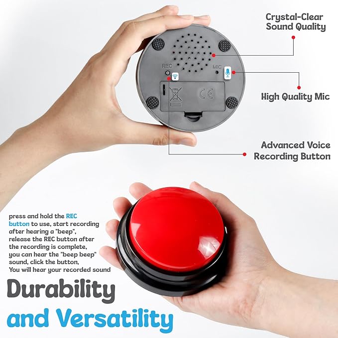 A-URA Dog Talking Buttons for Communication – 4 Recordable Dog Buttons with Anti-Slip Mat, Word Stickers, Training Guide & Video | Dog Communication Buttons for Potty Training, Daily Needs & Behavior