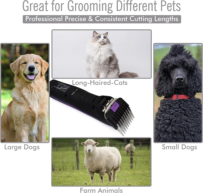 Professional A5-Style Animal Clipper Stainless Steel Color-Coded Snap-on Attachment Guard Guide Comb, 1/8"-1" Compatible with Wahl KM Series Oster A5 Andis Detachable Blade Pet Dog Groomers (#2-1/4")