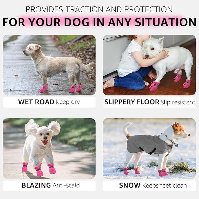 SCENEREAL Dog Shoes for Hot Pavement for Small Medium Dogs Paw Protectors, Summer Heat Boots Resistant Waterproof Soft Outdoor Walking Indoor Hardfloors, Pink Size 4