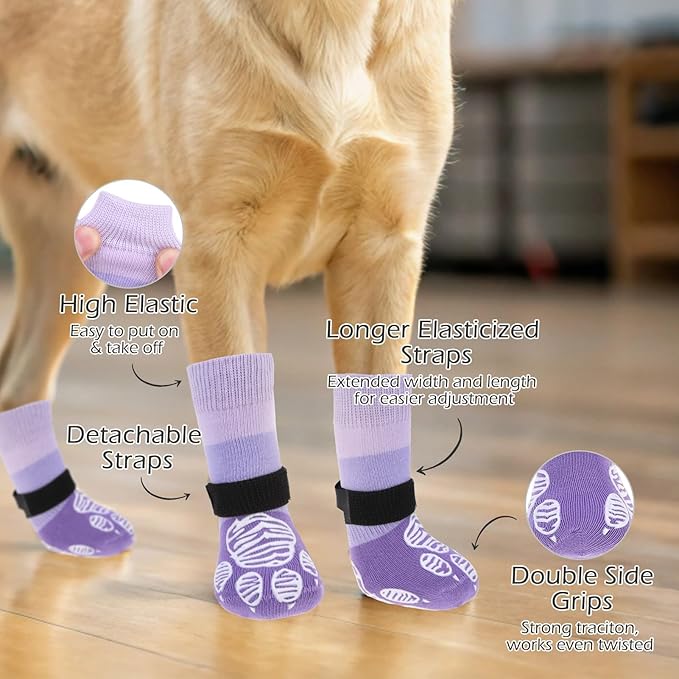EXPAWLORER Anti Slip Dog Socks to Prevent Licking Paws, Dog Shoes for Hot Pavement, Dog Booties for Hardwood Floors, Dog Boots & Paw Protectors with Grippers for Small Medium Large Senior Dogs S