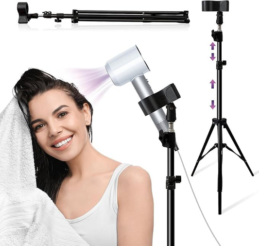 62-Inch Professional Hair Dryer Stand, Black Metal Adjustable Holder with Hands-Free Design for Salon and Home Use