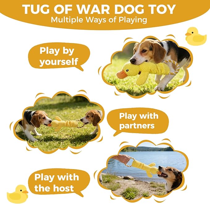 Mihachi Squeaky Dog Toys, Plush Stuffed Puppy Toys with Crinkle Paper-Tug of War Dog Toys for Small, Medium and Large Dogs Duck Interactive Squeaky Pet Toys to Keep Them Busy, Cute Duck