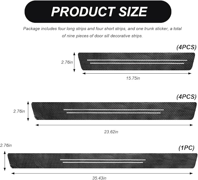 9 PCS Car Door Sill Protector, Waterproof Carbon Fiber Style Car Door Entry Guard Sill Protector, Anti-Scratch Door Threshold Strips Stickers for Most Vehicles, Car Accessories