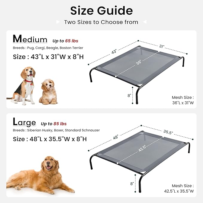 Love's cabin Elevated Cooling Dog Bed for Large Dogs, Portable Indoor & Outdoor Raised Pet Dog Cat Cot, Durable Summer Frame with Breathable Mesh, Grey, 48 inches