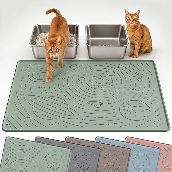 OHMO Cat Litter Mat Large Litter Box Mat, 31.5x23.6 Sage Green, Premium BPA-Free Silicone Rubber Kitty Litter Mat for Litter Box, High Edge Scatter Control Non-Slip Waterproof Litter Trapping Mat