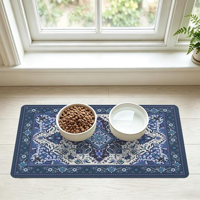 Pet Feeding Mat for Floors Waterproof Dog Mat for Food and Water Absorbent Quick Dry Non Slip mat for Cat Bowls