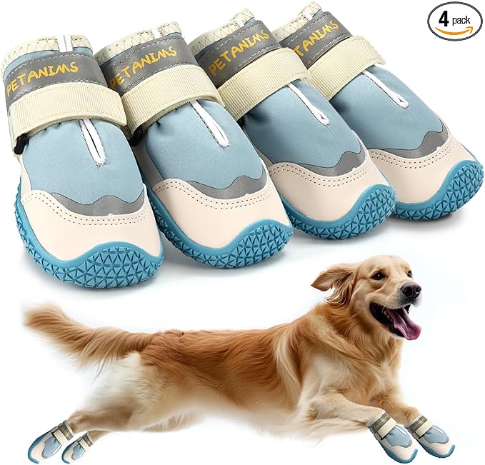 Petanims Dog Shoes for Large Dogs, Medium Dog Boots & Paw Protectors for Winter Snow, Waterproof Dog Booties for Hot Pavement, Hardwood Floors, for Rainy Blue Size 3