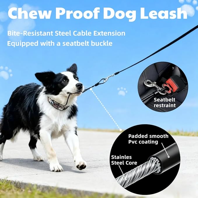 26ft Retractable Dog Leash for Large Dogs with Poop Bag Holder,Heavy Duty Retractable Dog Leash with Chew Proof Extender,One-Hand Lock System,Impact-Resistant,Up to 110 lbs (Khaki)