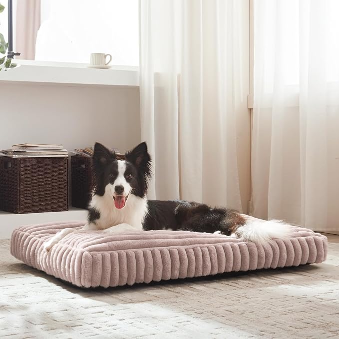 Dog Beds Large Sized Dog, Flat Pet Beds with Removable Washable Cover, Pet Mat Cute Pet Crate Bed Thick Shredded Chopped Crate Foam & Anti Slip Bottom for Indoor