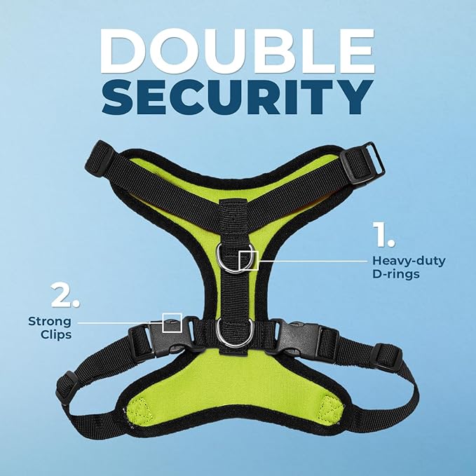 Best Pet Supplies Voyager Step-in Lock Pet Harness w Reflective Pet Leash Combo Set with Neoprene Handle 5ft - Supports Small, Medium and Large Breed Puppies/Cats - Lime Green/Black Trim Set, M