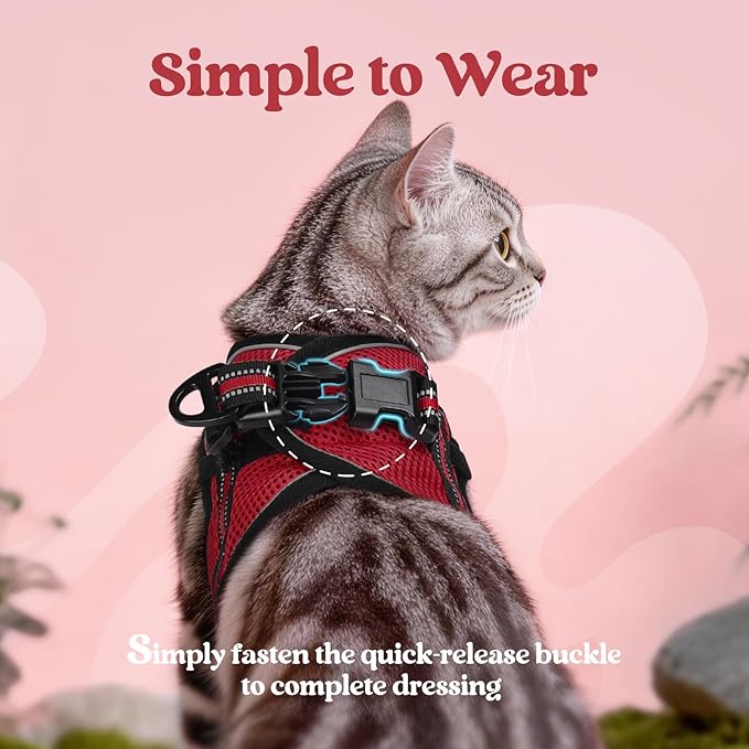 rabbitgoo Cat Harness and Leash, Step-in Escape Proof Kitten Harness Set, Soft Comfortable Cat Vest, Easy to Wear and Adjust, Reflective for Safe Outdoor Walking, Red, Small