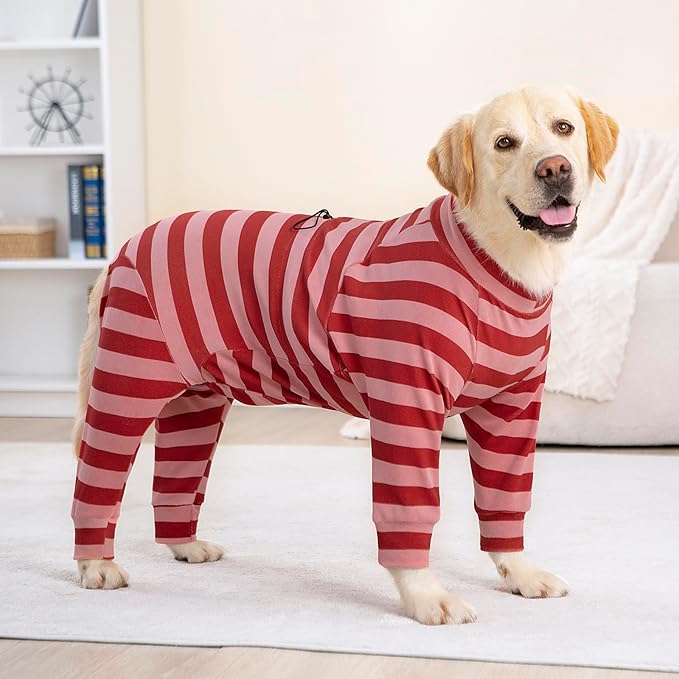 Dog Coats Autumn Winter Jumpsuit for Large Medium Dogs, Warmer Recovery Suit Polar Fleece Dog Bodysuit Lightweight Pajamas Pullover Stretchy Onesie Four-Legged Cold Weather Clothes (6XL, Xmas)