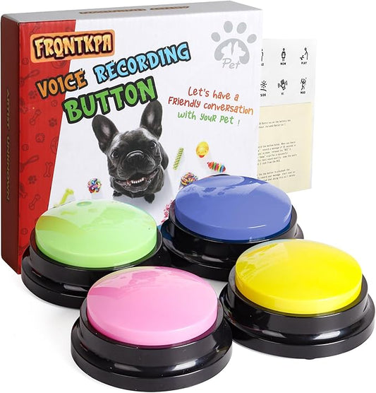 4 Color Voice Recording Button, Dog Buttons for Communication Pet Training Buzzer, 30 Second Record & Playback, Funny Gift for Study Office Home (Purple, Green, Yellow, Pink)