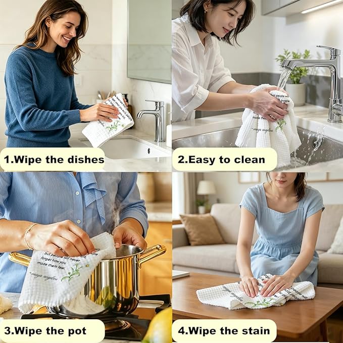 Inspirational Quotes Botanical Kitchen Towels 14x24 Inch, Hostess Gifts for Women, I've Learned That People Will Forget What You Said Decorative Hand Dish Tea Towels for Kitchen Bathroom Decor