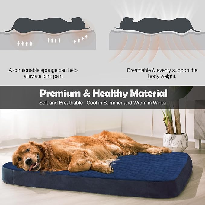Large Dog Bed, Orthopedic Foam Big Dog Bed Mattress, 40 inch Joint Relief Pet Sleeping Beds, Non Slip Bottom with Removable Washable Cover, Dark Blue