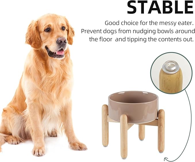 Havniva 7.3inch Ceramic Raised Dog Bowl with Stand, Elevated Dog Bowls for Medium Breed Dog Food and Water Bowl Non-Slip Dog Dish Large Capacity Feeding Pet Water Bowl