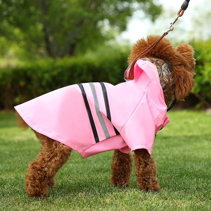 Wizland Reflective Dog Raincoat Dog Rain Jacket with Hood Lightweight Waterproof Rain Coat for Puppies (Pink S)