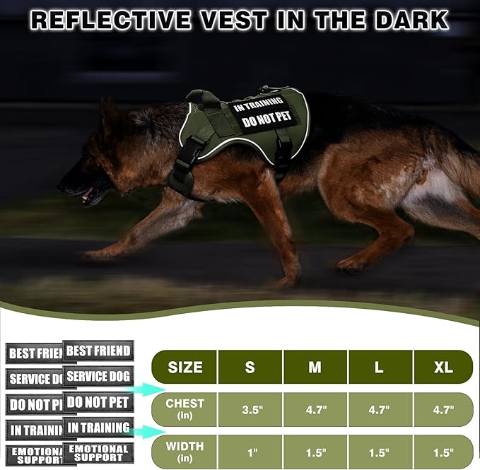 WINSEE Service Dog in Training Mesh Harness with 10 Pet Patches, Soft Air Mesh Breathable Tactical Dog Molle Vest, Reflective Military Pet Vest for Walking Hiking for Large Dogs