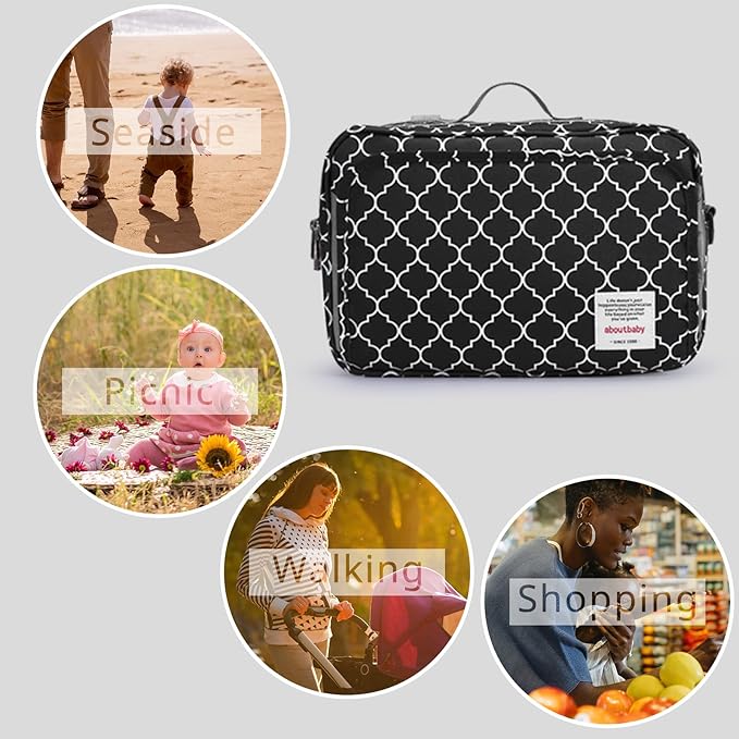 GOGOSO Small Diaper Bag, Mini Stroller Organizer Accessory with Wipe Pockets Caddy Parent Console with Hook Fit All Strollers, Black