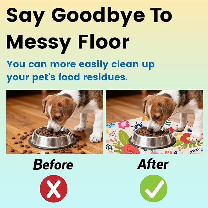 Flower Pet Mat for Dog and Cat 20" x 12" Floral Pattern Cat Feeding Mats Cute Rectangle Diatomaceous Earth Absorbent Quick Dry Dog Pet Feeding Placemat for Food and Water Bowls Supplies