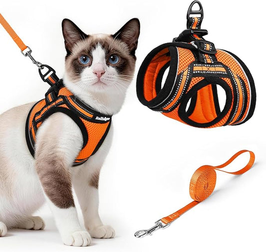 rabbitgoo Cat Harness and Leash, Step-in Escape Proof Kitten Harness Set, Soft Comfortable Cat Vest, Easy to Wear and Adjust, Reflective for Safe Outdoor Walking, Light Orange, Large