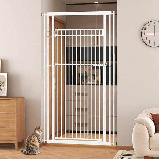 78.8" Extra Tall Pet Gate for Cat/Dog, 32.8-37.4" Wide Tall Cat Gate for Doorways/Hallways, NO Drilling Pressure Mounted Dog Gate for Stairs, Studio, Kitchen (White)