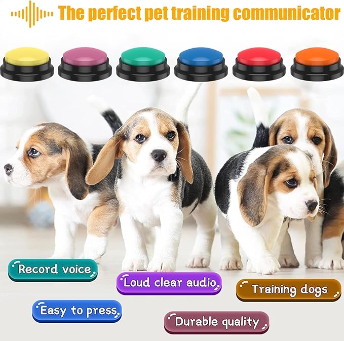 6Pcs Dog Talking Button Recordable Dog Communication Button Colorful Pet Training Buttons Battery Powered Pet Training Buzzer Clear Recording Dog Button Easy to Use for Dogs Pets Speech Home
