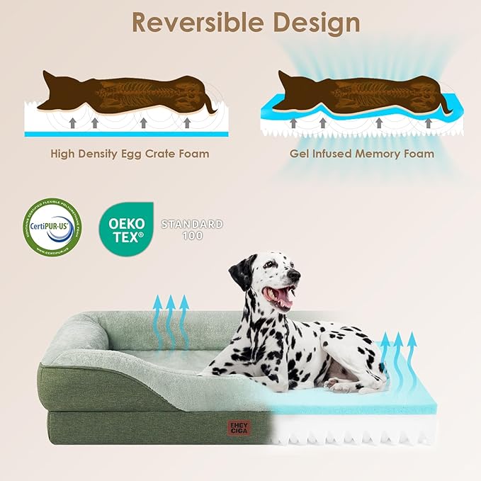 EHEYCIGA Orthopedic XL Dog Bed for Large Sized Dog, 42x30 Inch Extra Large Memory Foam Dog Couch Bed with Sides, Waterproof Liner & Washable Removable Cover, Green