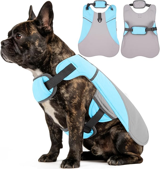 DENTRUN Dog Cooling Vest with Dual Absorbent Core, Adjustable Sun Protective Vest for Hot Weather, Doggie Ice Jacket Hiking Travel Summer Essentials, Reflective, Sun Protective Vest, Blue S