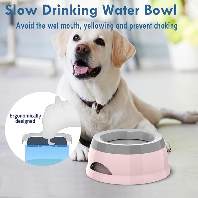 Dog Water Bowl, No Spill Cat Slow Feeder Water Dispenser Portable Vehicle Carried Car Travel Bowls for Small Medium Pets Sloppy Messy Drinkers 25oz, Pink