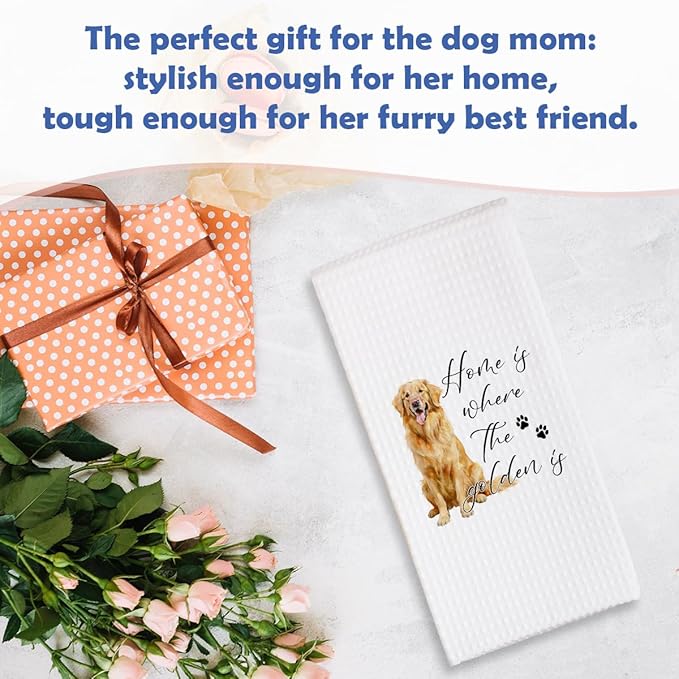 Golden Retriever Dog Kitchen Towels - Home Is Where The Golden is - 16x24 Inches Absorbent Fast Drying Dishcloths - Decorative Hand Towels for Home Bathroom - Pet Lover Dogs Mom Gifts For Women -B03