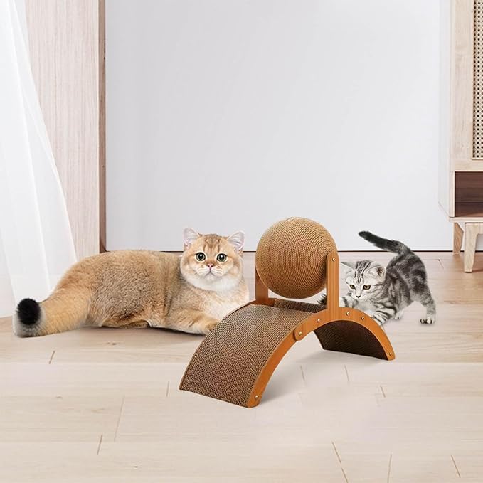 Interactive Scratch Pad for Cats, Cat Scratching Post Design with Arch Bridge and Ball for Kittens, Stylish Cat Scratching Board for Pets to Relieve Stress (S - Upgrade)