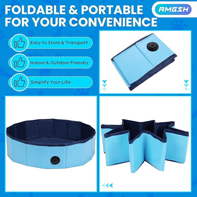 Dog Whelping Box, Foldable Birthing Pool for Dogs, Whelping Pool for Puppies, Portable Plastic Swimming Pool & Bath Tub for Dogs, Blue (31.5" Dia. × 7.9" H (80cm × 20cm))