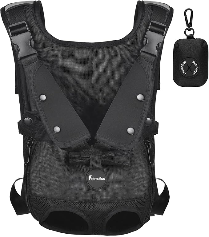 Petmolico Dog Carrier Backpack, Adjustbale Dog Front Backpack Legs Out Puppy Backpack for Small Medium Dogs Travelling Hiking Shopping, Black Medium