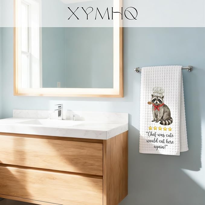Funny Raccoon Gifts Kitchen Towel, Cute Raccoon Decor Dish Cloth, Chef was Adorable Hand Towels for Cooking, Pet Lover Housewarming Gifts for Women, 16x24 Inch