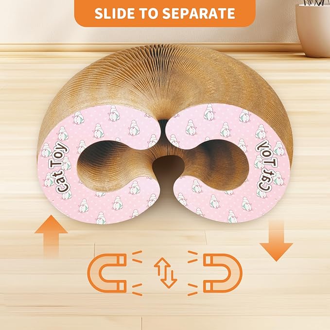 Magnetic & Reversible Cat Cardboard Scratcher, Cat Toys for Indoor Cats, Collapsible Ball Track with Bell, Interactive Cat Toys for Chasing and Scratching, for Both Adult & Kittens Pink